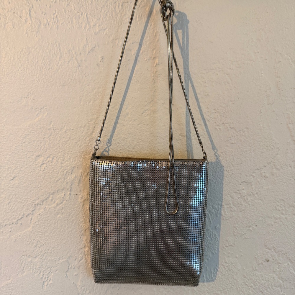 Valerie Stevens Silver‎ Metal Mesh Crossbody Evening Bag with Mirror